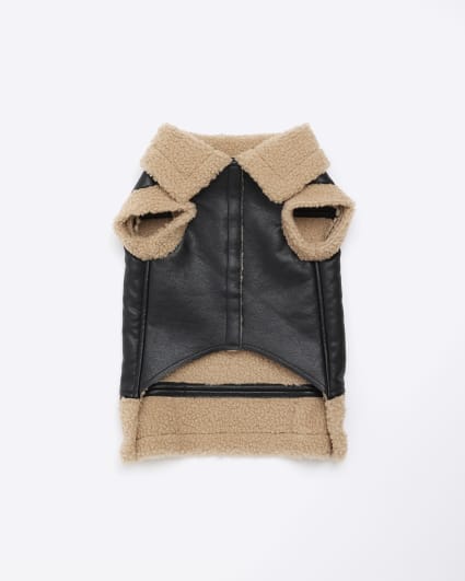 Brown faux leather borg dog gilet