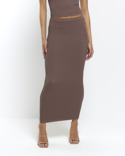 Brown Seamless Midi Skirt