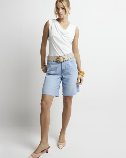 White cowl neck tank top