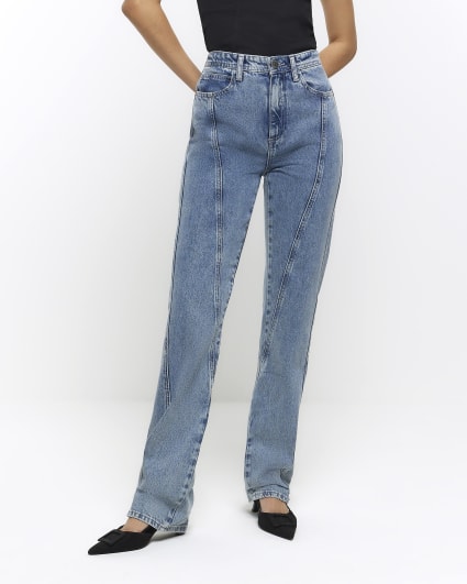 Blue high waisted stove pipe straight jeans