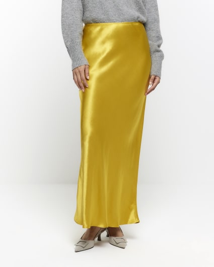 Yellow satin maxi skirt
