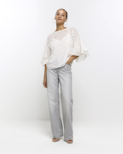 Cream chiffon spot blouse