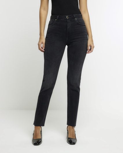 Black high waisted slim straight jeans