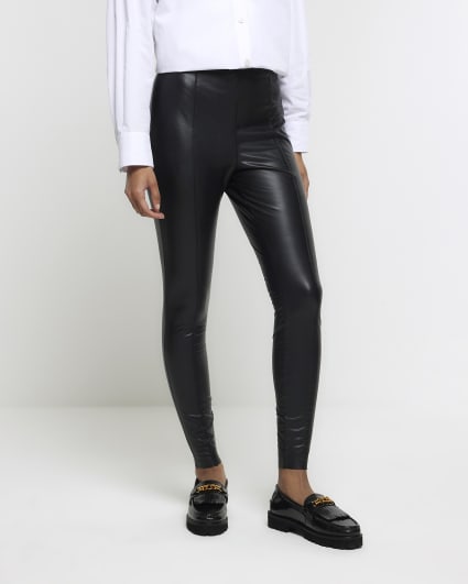 Black faux leather skinny trousers