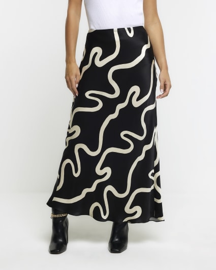 Petite black abstract maxi skirt