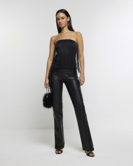 Black Fringe Bandeau Top