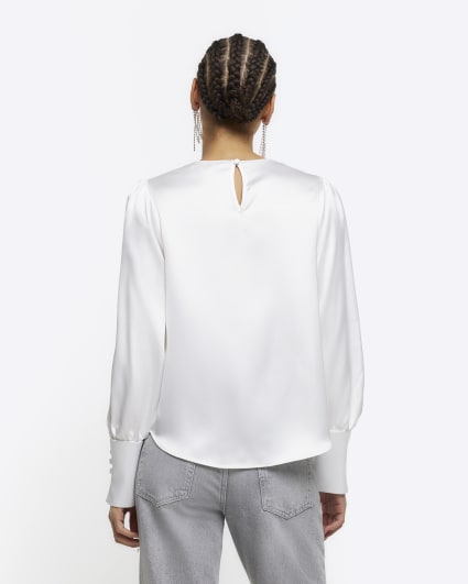 White satin long sleeve blouse