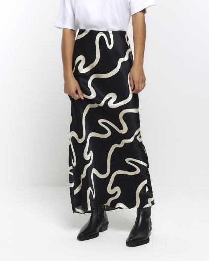 Black abstract maxi skirt