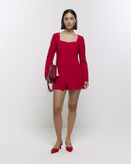 Red bow blazer playsuit
