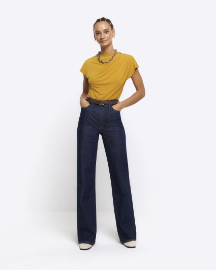 Yellow drape detail t-shirt