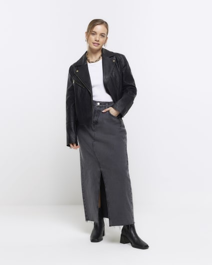 Petite Black Faux Leather Biker Jacket