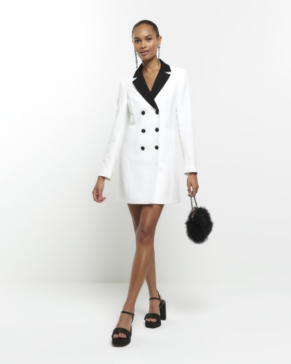 White button up blazer mini dress