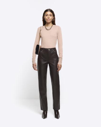 Beige knitted long sleeve top