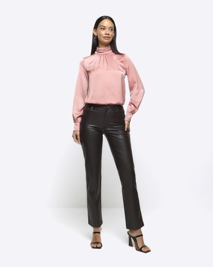 Pink ruched neck blouse