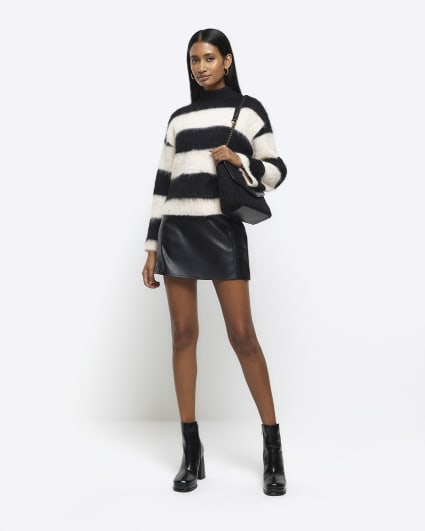 Cream stripe brushed knit jumper