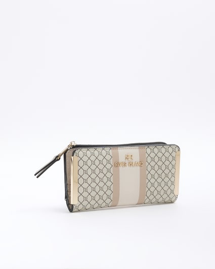 Beige monogram zip purse