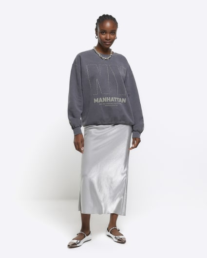 Grey graphic diamante sweatshirt