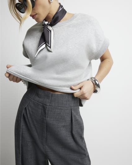 Grey high waisted wide leg trousers