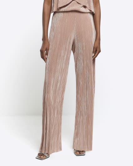 Rose gold plisse flare trousers