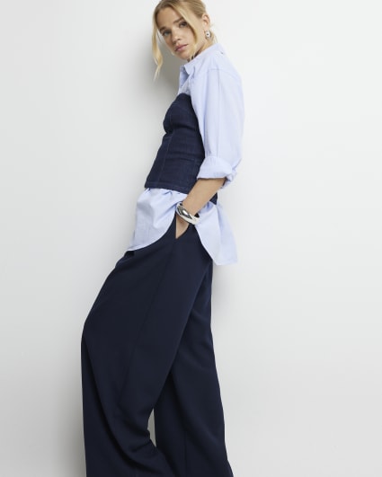 Navy high waisted wide leg trousers