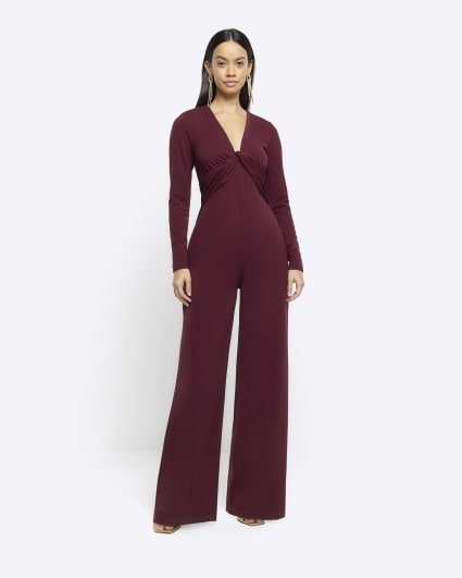 Red Twist Front Jumpsuit
