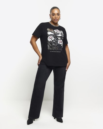 Plus black graphic foil t-shirt