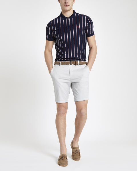 Stone belted slim fit chino shorts