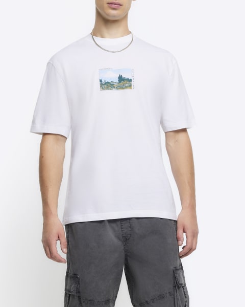 Ecru oversized fit Japanese graphic t-shirt