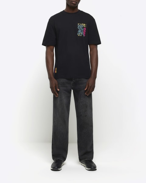 Black regular fit tiger graphic t-shirt