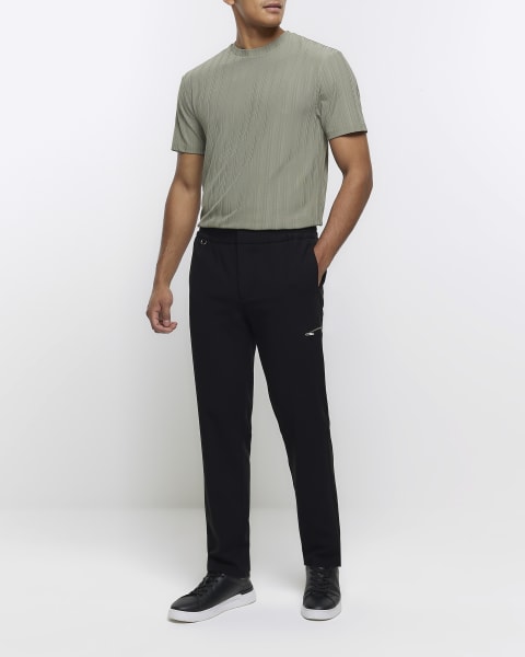 Khaki Regular Fit Plisse Textured T-shirt