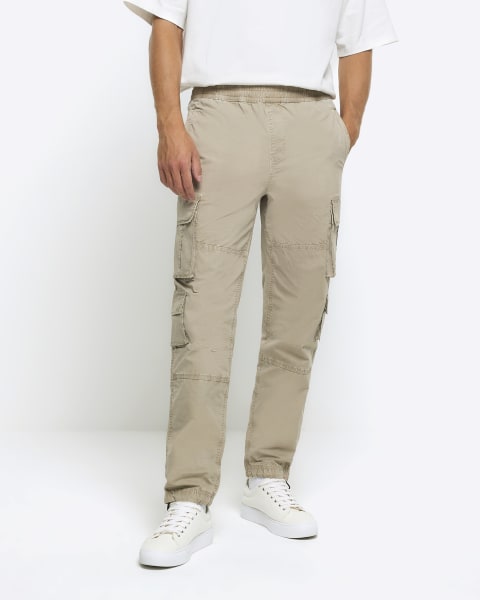 Washed stone regular fit cargo trousers