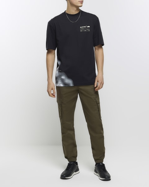Black regular fit abstract graphic t-shirt