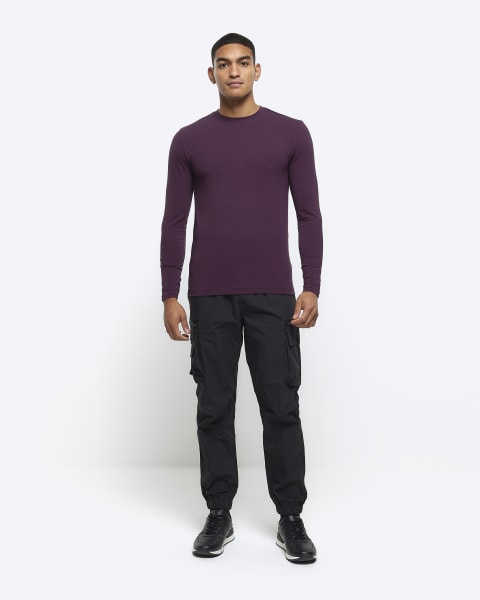Purple muscle fit long sleeve t-shirt