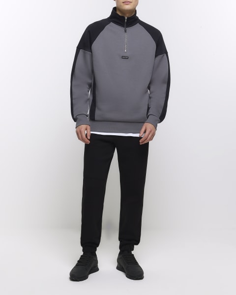 Black regular colour block funnel sweatshirt