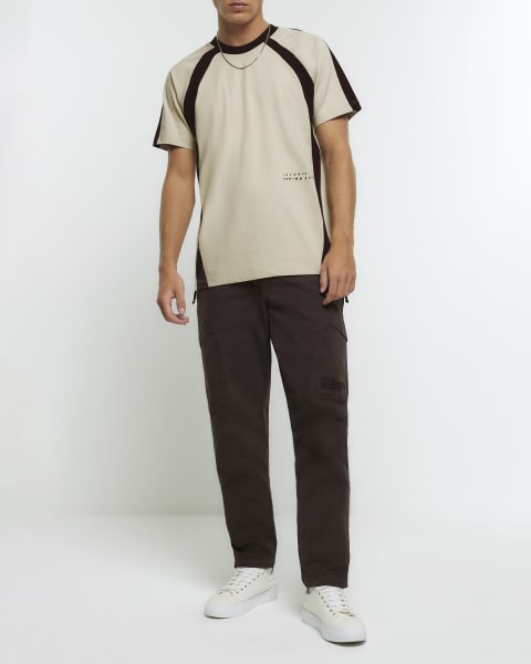 Ecru regular fit colour block t-shirt