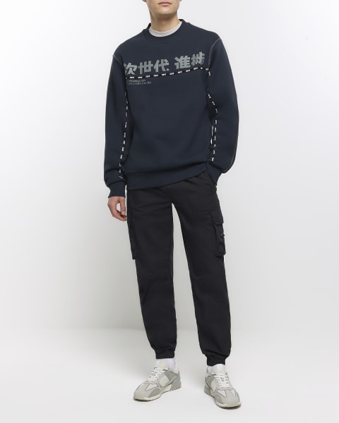 Black regular fit Japanese graphic sweatshirt