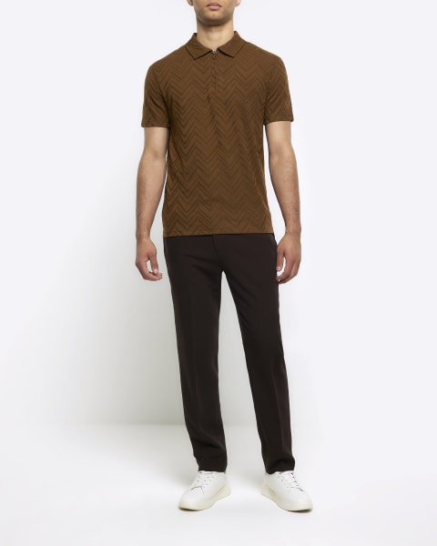 Brown slim fit textured polo