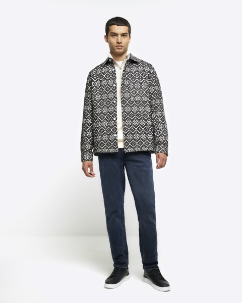 Black Oversized Fit Geometric Overshirt
