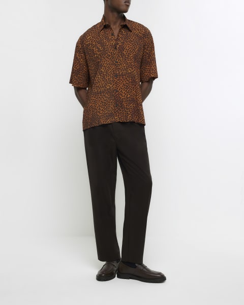 Brown boxy fit square print shirt
