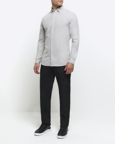 Grey muscle fit oxford smart shirt