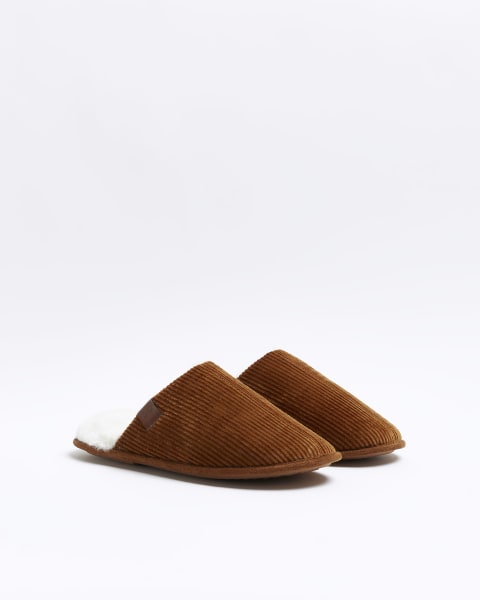 Brown corduroy slippers