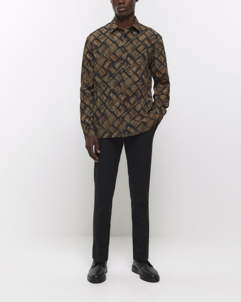 Brown regular fit brick texture shirt