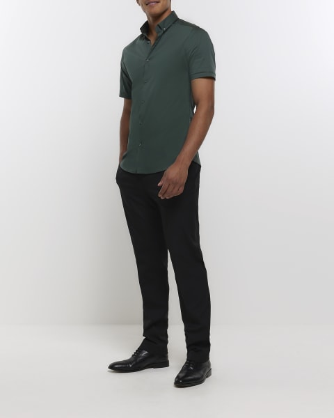 Khaki muscle fit short sleeve shirt