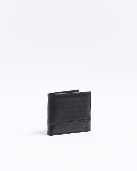 River Island embossed monogram mini zip wallet in black