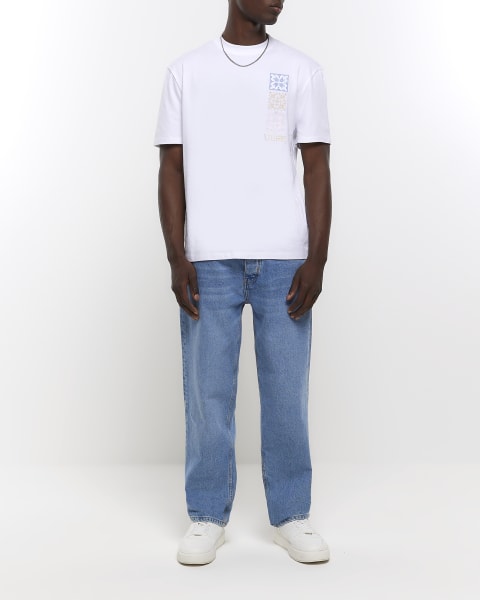 White regular fit cross stitch t-shirt