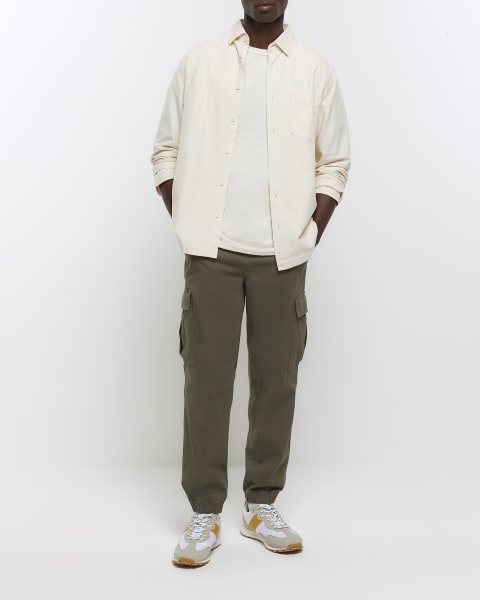 Ecru regular fit long sleeve oxford shirt