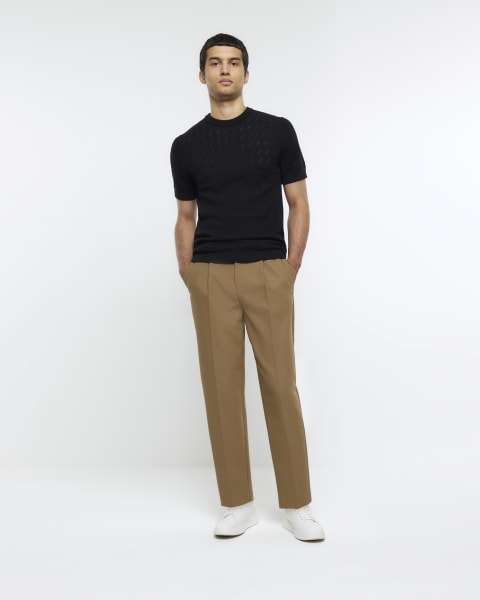 Black slim fit knitted stitch t-shirt