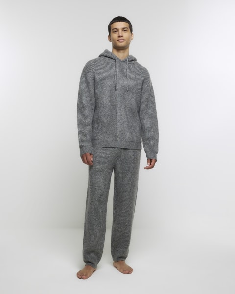 Grey regular fit knitted lounge hoodie