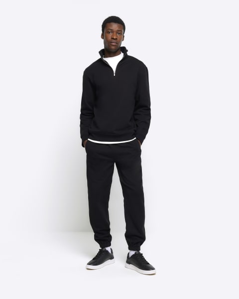 Black regular fit quarter zip sweatshirt