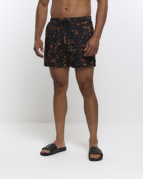 Brown leopard print swim shorts